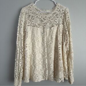 Torrid 2 lace white / cream long sleeve mesh top women’s 2x floral blouse 2xl